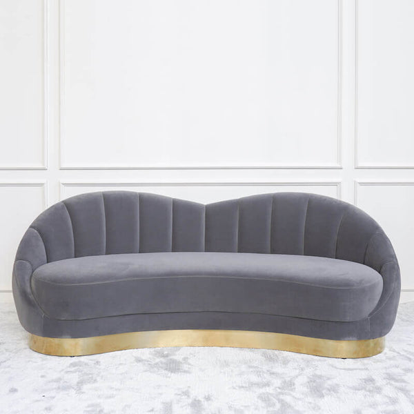 Primrose Curved Sofa, 3-seater-plus, Lush Grey Velvet Performance ...