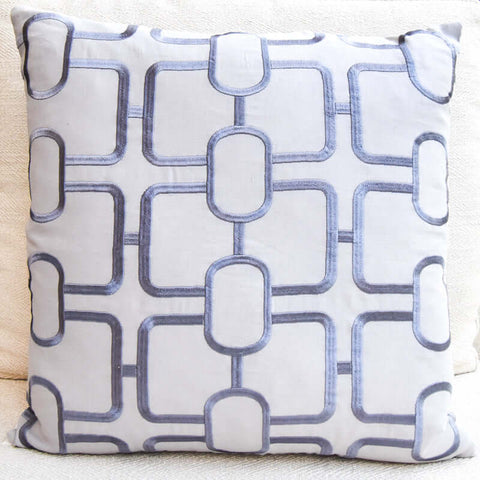 Alexander Wyly Lockhart Cushion, Geometric Embroidery Linen, Grey