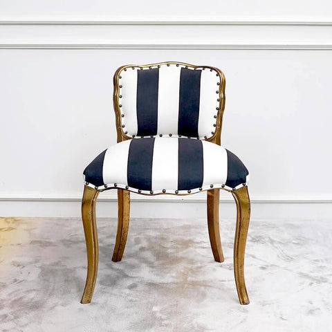 Arte-Gala Art Deco Chair, Gold Frame Black and White Striped Design.