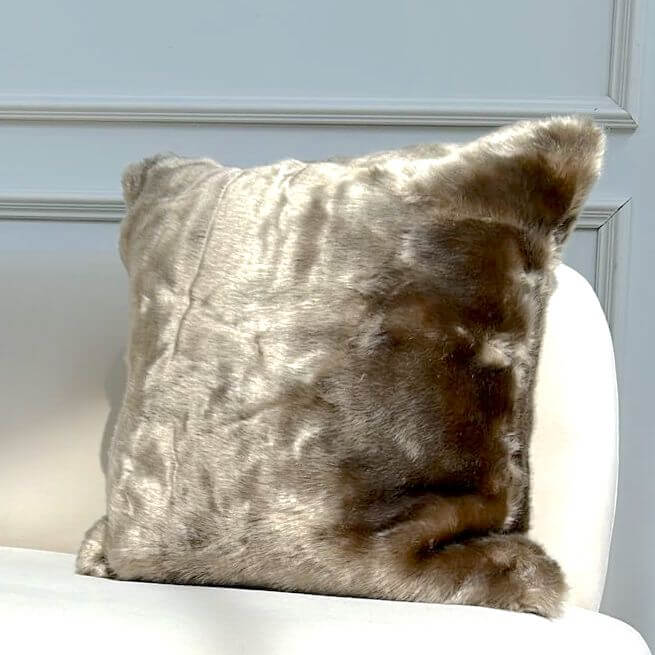 Aspen Fur Cushion, Silky Gold Brown