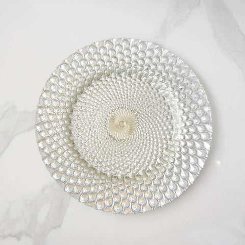 Barbican Silver Glass Charger Dining Ware, scalloped design details.