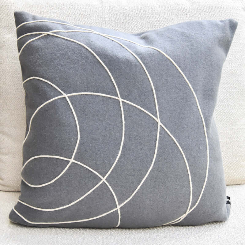 Bobby Berk Bold Cushion, Geometric Embroidery Wool, Grey.