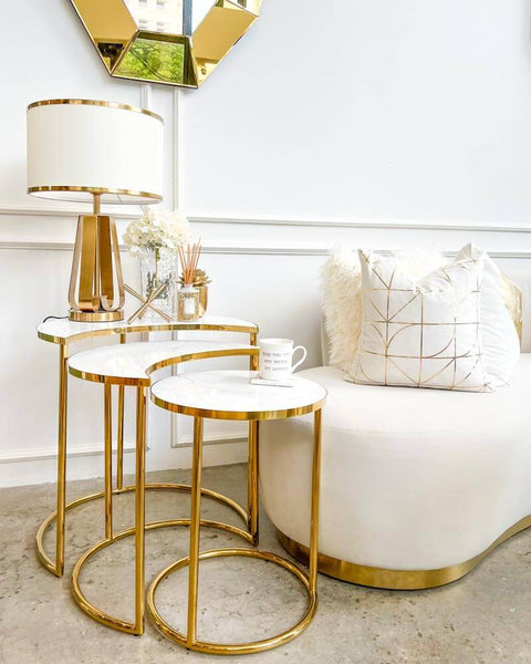 Gold and marble nesting coffee tables sale