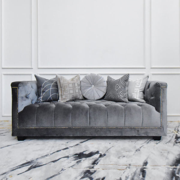 Esquire of Chesterfield Sofa, 2-seater, Lush Grey Velvet Performance ...