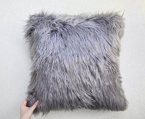 Shaggy Faux Fur in  Lilac Gray Down Feather Cushion.