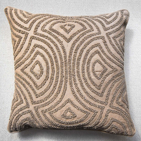 Candice Olson Cushion - Skinny Dip, a dark beige linen cushion with beading details.