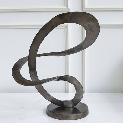 Cardevac Black Art Sculpture on Base, Aluminium on marble console  table top.