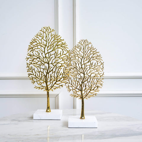 Heritage Gold Marble Pedestal Decor Sculpture, 2 sizes A gold tree decor that sits on a marble pedestal stand makes an integral part of home decor that never fails to warm any living space.