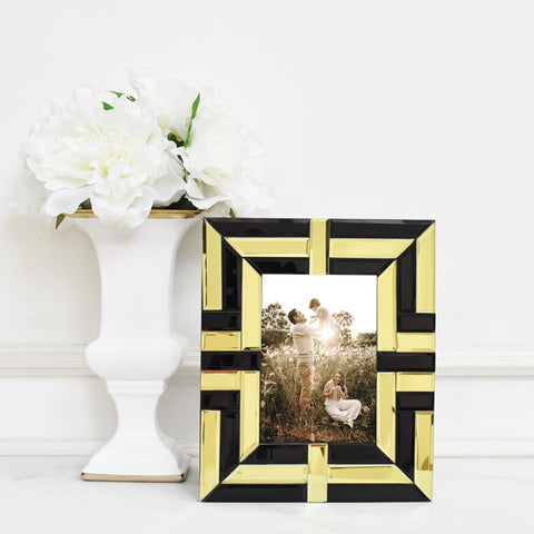 Kassie Mirrored Photo Frame, Black & Gold with Decor Ideas .