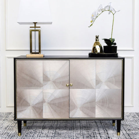 Lauren 2 Door Cabinet, Champagne Gold geometric door engraved design. A truly remarkable piece. 