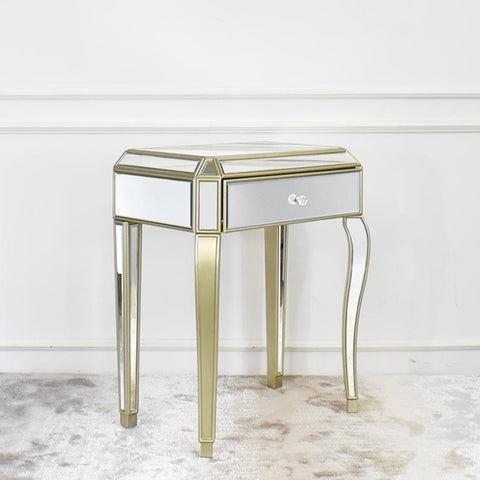 Couture Mirrored Vanity Table in Modern Art Deco Style with vintage French cabriole design.